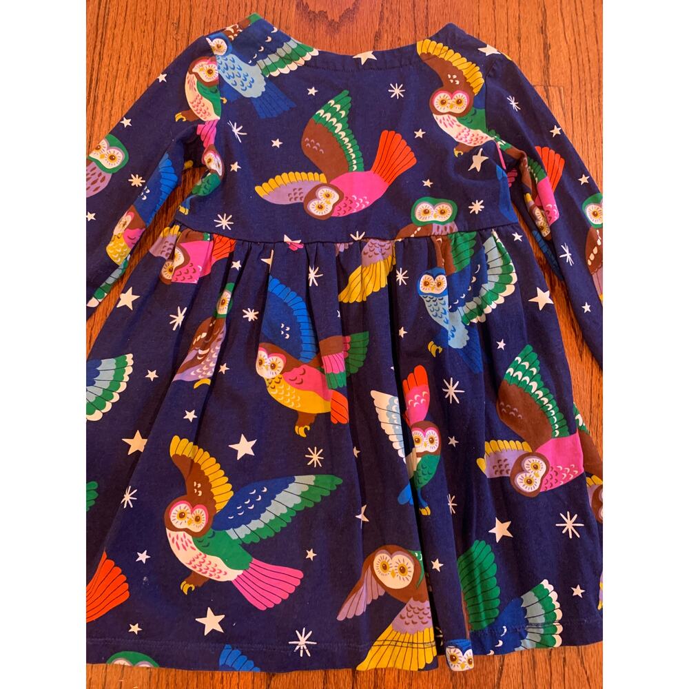 Mini Boden Owl Print Long Sleeve Cotton Jersey Dress | Navy Blue | 4-5Y - Picture 7 of 8